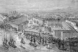 セントキャサリンのドック、ロンドン、「The Illustrated London News」（1871年）に掲載 作： English School